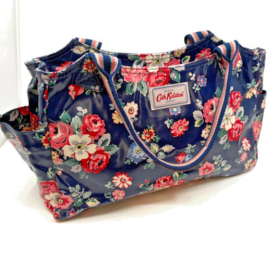 Cath Kidston Floral Oilcloth Tote Bag   Navy Blue Rose Print   Medium