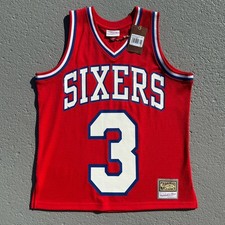 Men  s Mitchell  Ness NBA Maxxed Out Jersey 76ers 2002 Allen Iverson Red Large