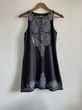 Free People Black Sleeveless Tunic Dress Silver Sequins Embroidered Scoop Neck 2