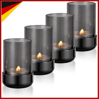Teelichthalter Glas Metall Schwarz 4 StüCk Windlicht Deko Tischdeko Geschenk