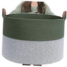 Large Laundry Storage Basket, 21.7 x 13.8 Blanket Baskets for Green  White