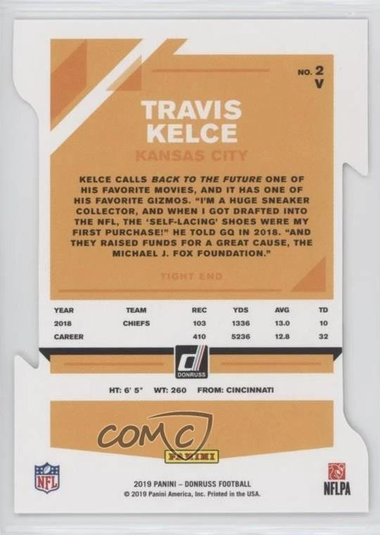 2019 Panini Donruss Photo Variation Press Proof Silver Die-Cut /75 Travis Kelce - Image 2 of 2