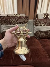Antique Brass Ship Bell Nautical Hanging Door Bell With Wall Mounted Bracket
