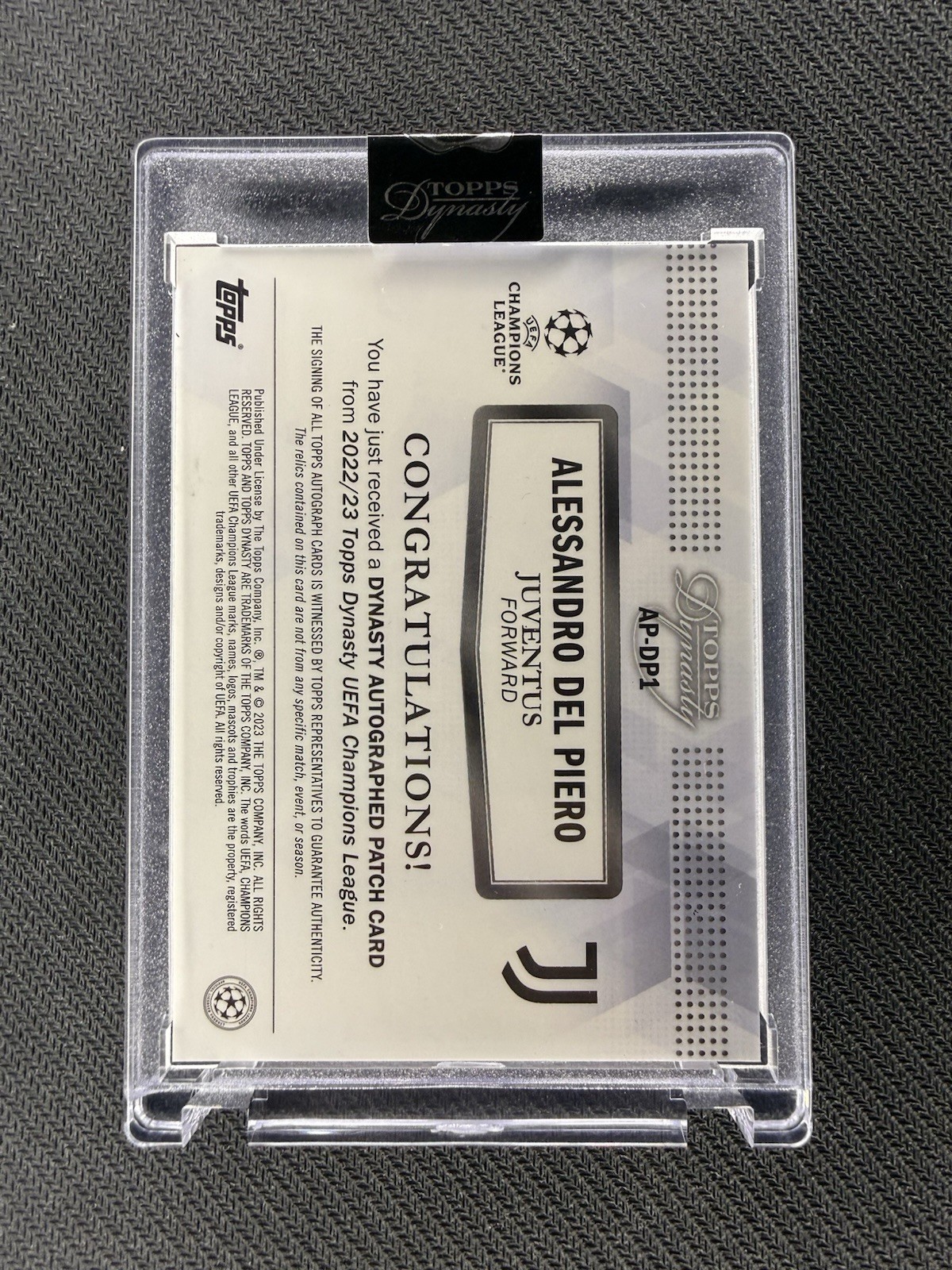 2022 Topps Dynasty Alessandro Del Piero Sponsor Jersey Patch Auto BLACK #/5 view 2