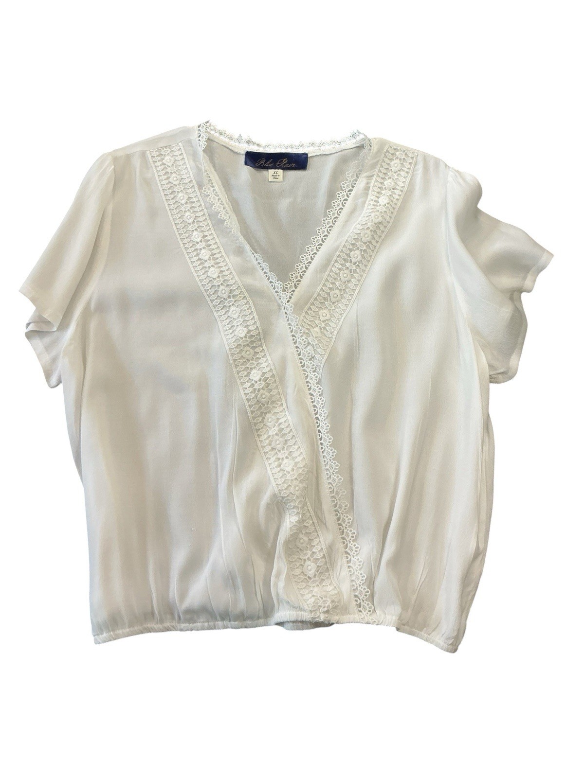 Blue Rain White Lace Surplice Blouse Women’s XL Short Sleeve Boho Romantic Top