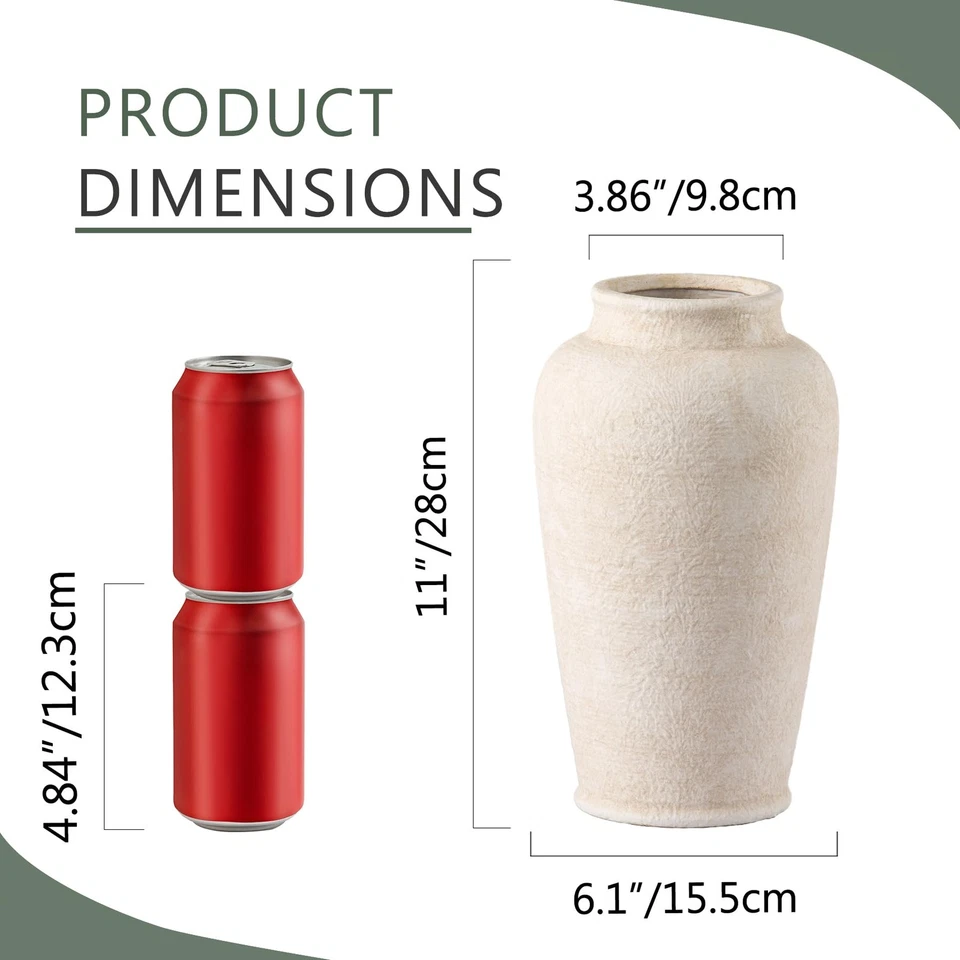 Ceramic Flower Vase, 11 Inch Large White Flower Vase Tall Rustic Farmhouse De... - Image 2 of 4