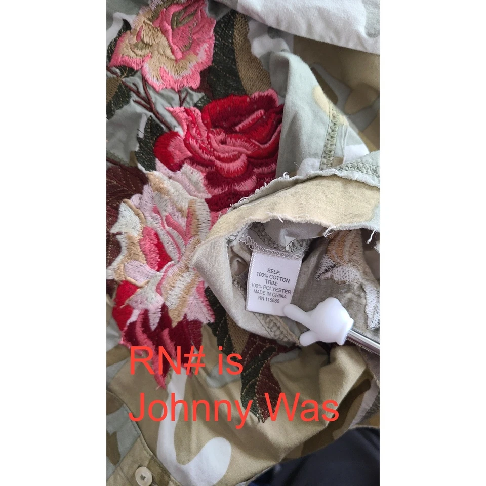 Johnny Was 3J Embroidered Women Shirt Size L Camouflage Floral Military Grunge - Image 4 of 4