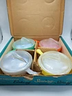 Vintage 1950s GLASBAKE #358 GLASS CASSEROLE BOWL SET OF 4W/LIDS MCM Original Box