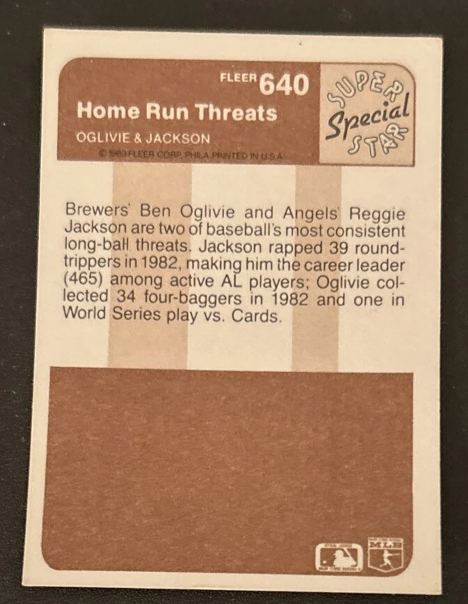 Fleer Super Star 1983 Special Home Run Threats Ben Oglivie Reggie Jackson #640 Foto 2 de 2