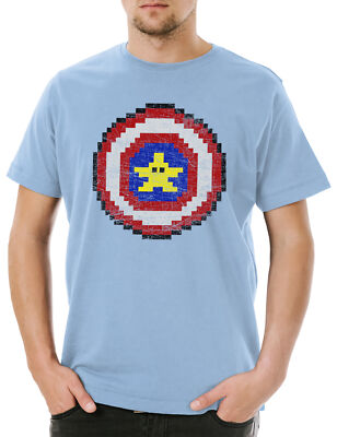 Captain Pixel Herren T-Shirt Super Gamer 8 Bit Geek Retro Game Nerd Mario Banane