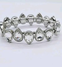 Crystal teardrop Stretch Bracelet Silver tone Statement Wedding Party Bridal ICE