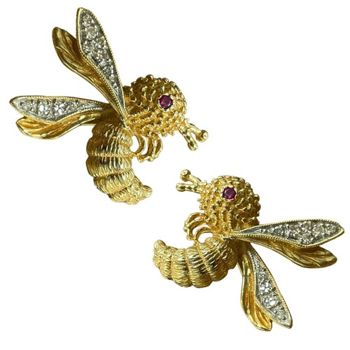 Exquisite 14K Yellow Gold Bumblebee Brooch with Ruby Eye and Natural Diamonds - Bild 6 von 6