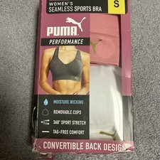 Puma Women's Seamless Active Sports Bra 2 Pack - White/Pink - S - Box Damage