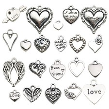 BLUK 100Pcs Heart Charms DIY Jewelry Making Pendants Antique Silver