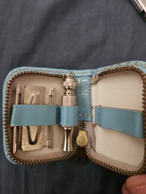 Vintage 70s Travel Kit Gillette Razor Made In Western Germany Blue. Original