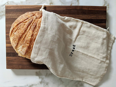 Set of 2 Extra Large Farmhouse Natural Linen 12''X15'' Artisan Boule Bread Bags, R