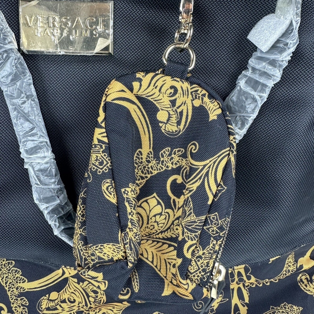 New Versace Parfums Black & Gold Tote Hand Bag with Matching Small 