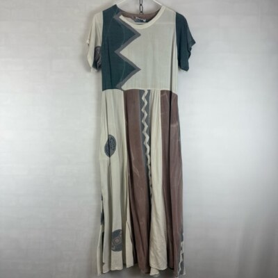 Vintage Hary Dary Bold Zigzag Motif Maxi Dress Size Small Women s Gray Tribal