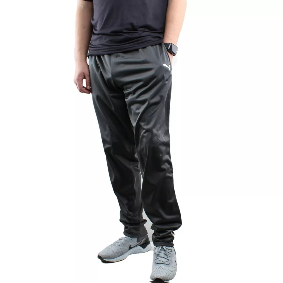 Puma Men s Track Pants Two Stripe Elastic Waist Athletic Training Wear Charcoal