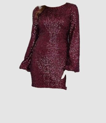 $248 Aqua Dresses Women's Red Sequined Bell-Sleeve Boat-Neck Shift Dress Size 8