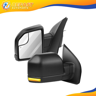 Pair Side Mirrors For 2015-2020 Ford F-150 Black Power Heated Turn Signal Light