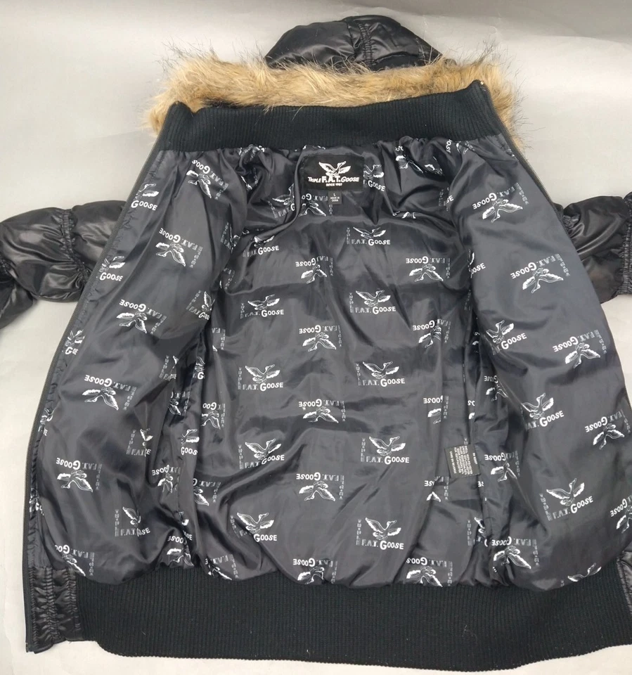Triple FAT Goose Jacket girls Youth Large Black Feather Down Fur Hood Puffer - Image 4 of 4