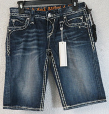 Womens Rock Revival Shorts Size 27 Johanna New With Tags Blue Cotton Blend Denim