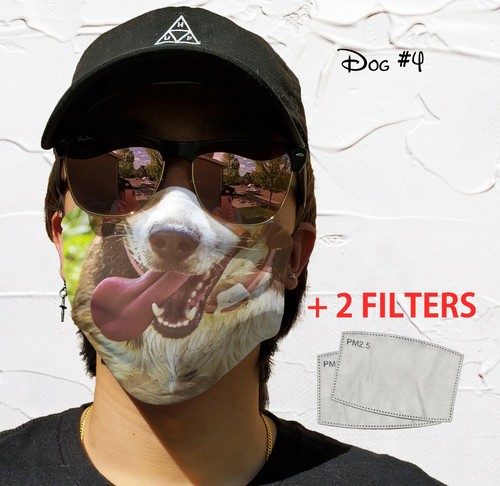 Funny DOG Mouth Mask With Filters &Pocket Washable Reusable Adult&Kids Face Mask - Picture 16 of 25