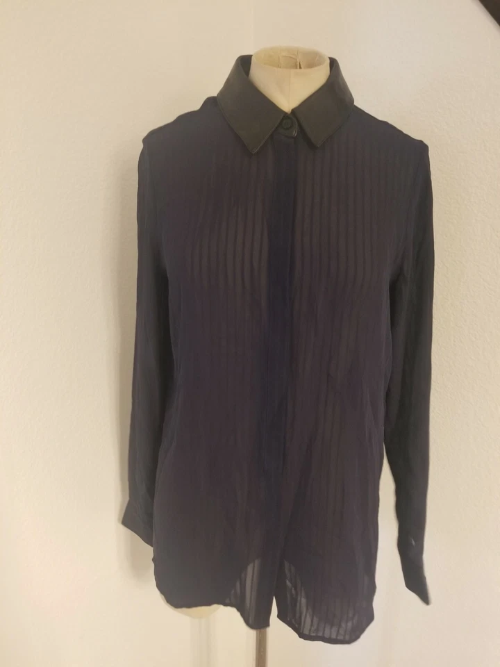 Camisa para mujer MONIKA CHIANG talla pequeña 100 % seda cuello de cuero con botones Foto 2 de 4