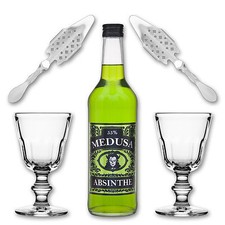 Medusa Absinth Green + 2x Absinthglas Perigord + 2x Absinthl&ouml;ffel Losanges 41