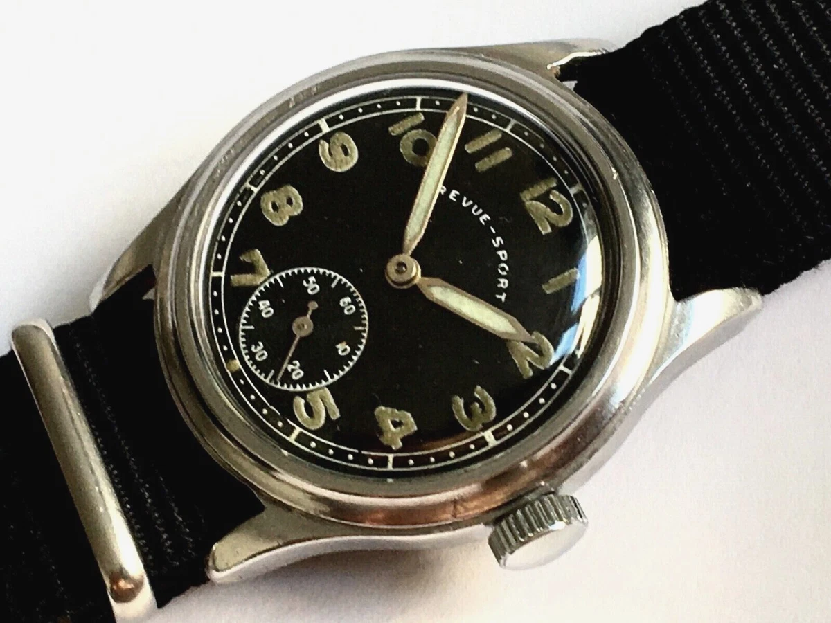 German military watch REVUE-SPORT DH, stainless steel steel, 1940s World  War II