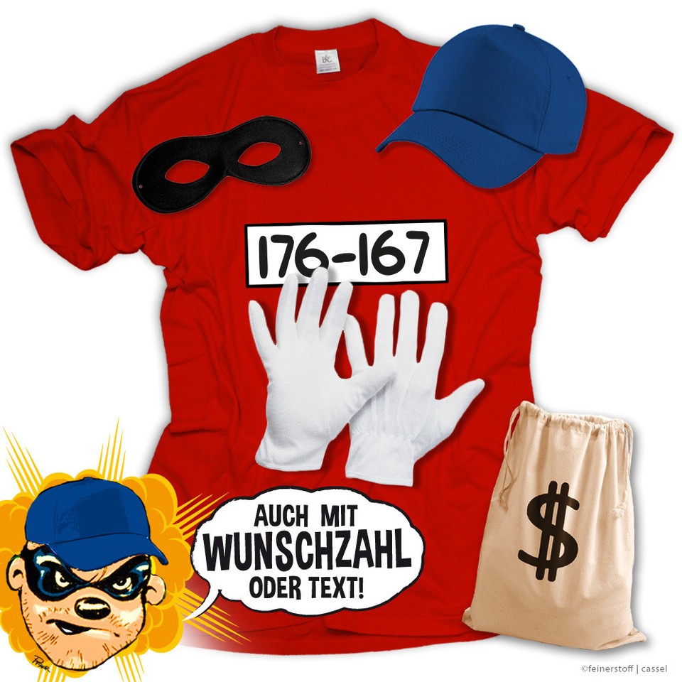 Panzerknacker Karneval Kostüm Set - T-Shirt Mit Wunschnummer, Damen Karnevalsoutfit