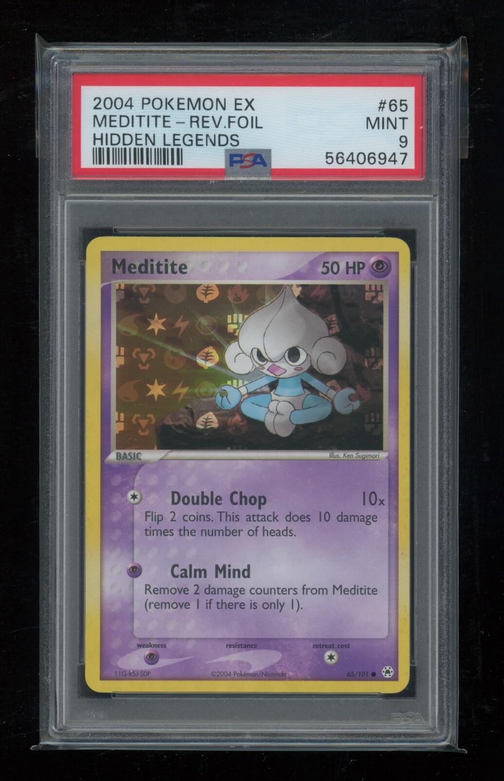 POKEMON EX Hidden Legends MEDITITE 65/101 Common REVERSE HOLO FOIL PSA 9 MINT
