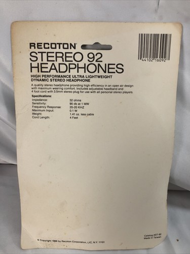 Recoton Stereo 92 Headphones – Brand New NOS AV1 - Picture 2 of 3