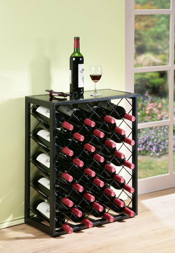 Mango Steam Freestanding Bottle Wine Rack Table with Glass Top Shelf | eBay