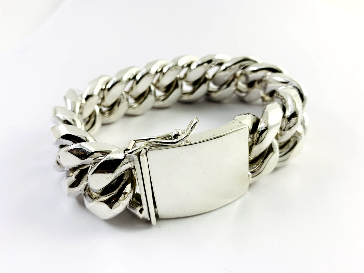 Very Heavy Taxco Mexico 925 Sterling Silver Curb Chain Bracelet