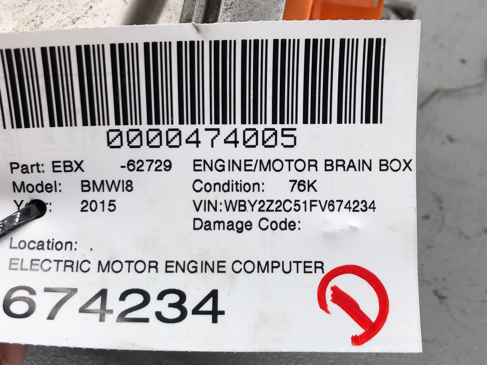 2014-2019 BMW I8 ELECTRIC MOTOR ENGINE COMPUTER CONTROL MODULE 12328646687 OEM