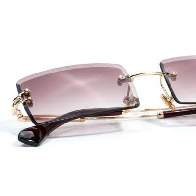 Burgundy Tint Gold Frame Rimless Shades Hip Hop Rectangular  display picture 2
