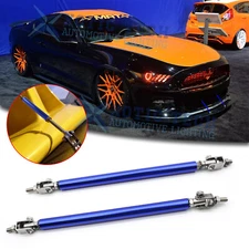 Blue Adjustable Chrome Rear Front Bumper Lip Splitter Strut Rod Tie Support Bars