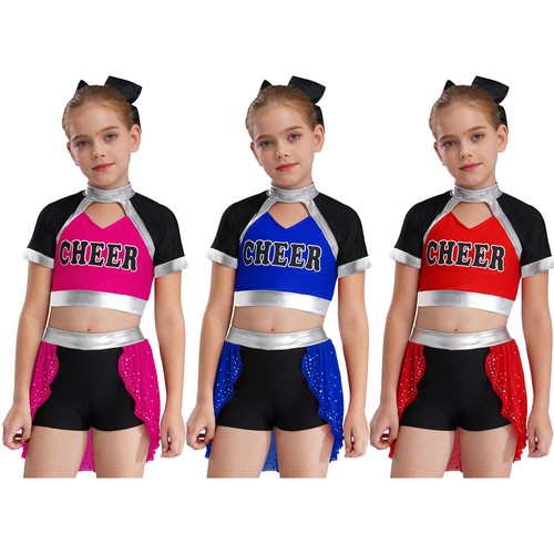 Girls Uniform Cheer Leader Outfit Sports Set Competition Tops Cheerleading Mini - Picture 2 of 47