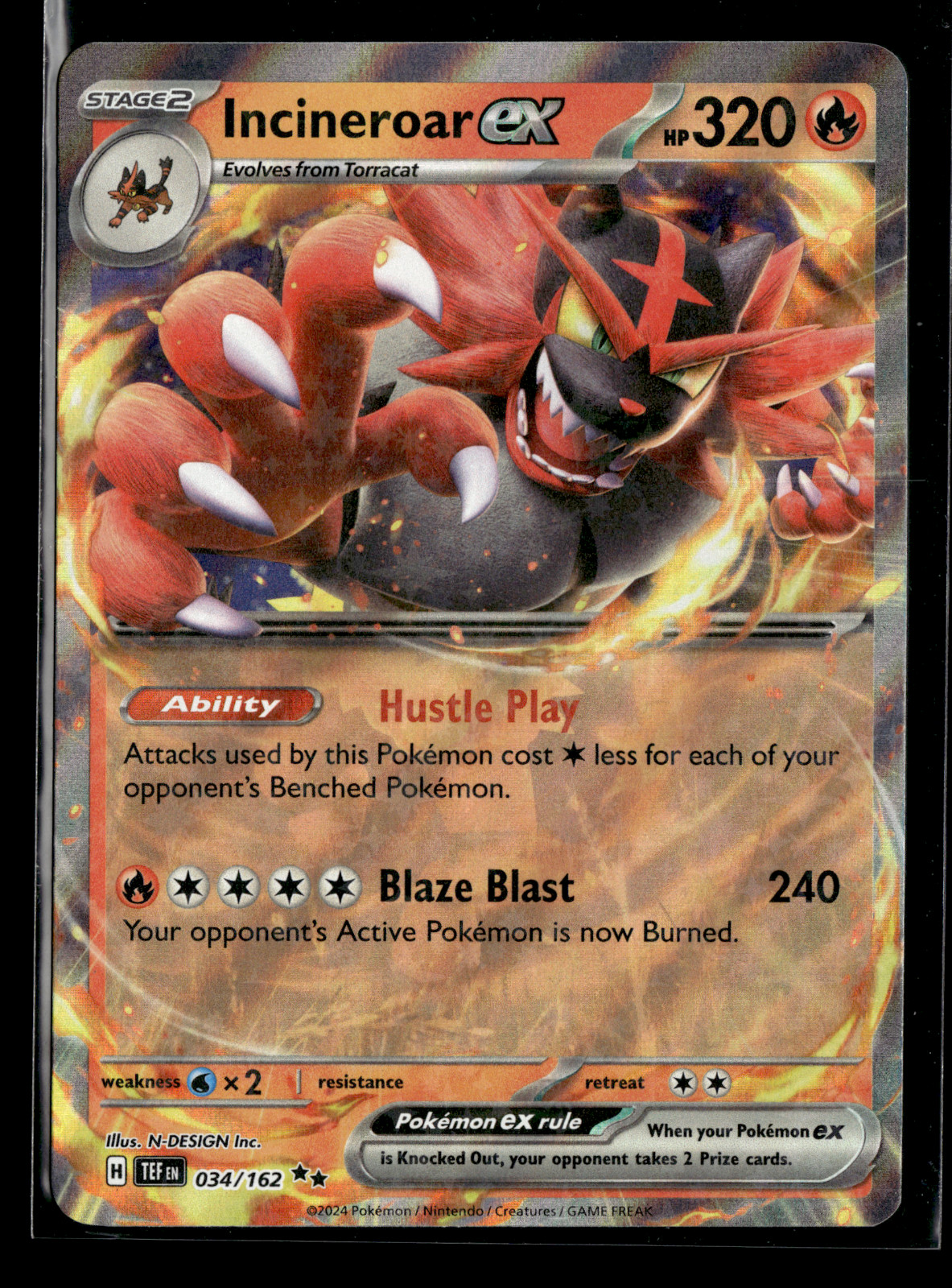 Incineroar Ex 34/162 - Double Rare Temporal Forces Pokemon Card - NM