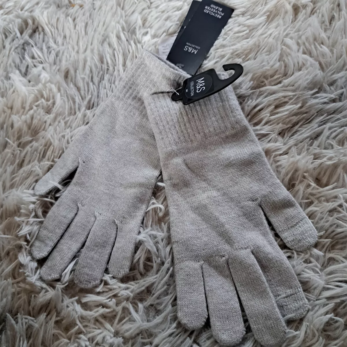 M S Polyester Blend Knit Gloves Ladies Grey One Size BNWT eBay