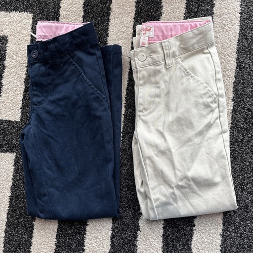 2 Pk Cat & Jack Girls Uniform Pants Khaki & Navy Straight Leg Size 7 - Picture 7 of 7