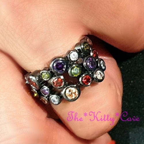 CZ Crystal Zirconia Multi Coloured Ossie Rainbow Retro Bubble Band Cocktail Ring - Picture 5 of 15