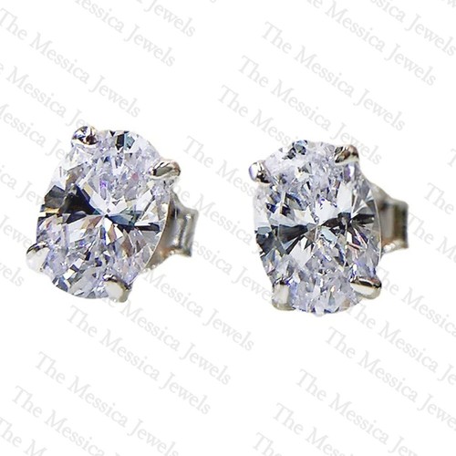 1.5Ctw Oval Cut Moissanite Women's Solitaire Stud Earring 14K White Gold Plated - Picture 5 of 9