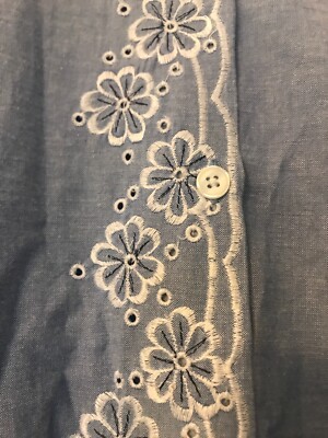 blair cotton patio dress Blair Blue Embroidered Button Down Patio Dress Size Medium Nwt