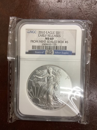 2010 Silver Eagle Early Releases MS69 From Mint Sealed Box #6 NGC Graded