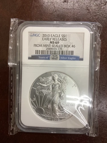 2010 Silver Eagle Early Releases MS69 From Mint Sealed Box #6 NGC Graded