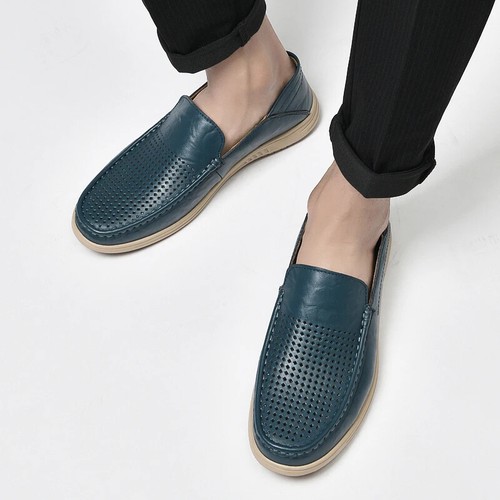 Leather Men's Casual Loafers Breathable Walking Shoes Lightweight Flat Slip-on - Picture 16 of 36