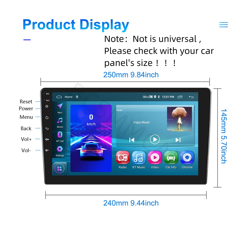 10in Double 2 Din Car Radio Multimedia Player GPS Navigation WIFI BT FM 2G+64G Foto 2 de 4